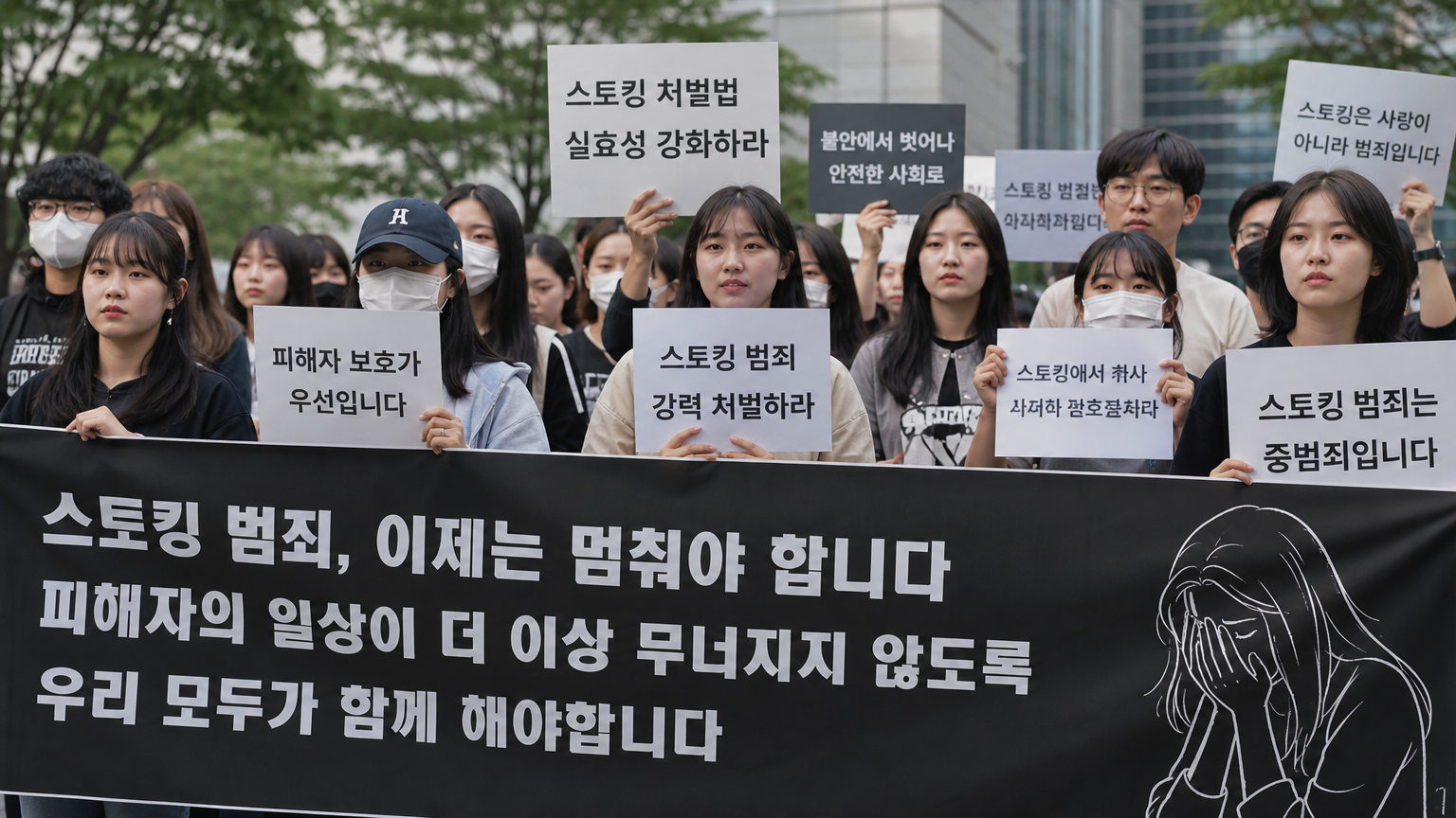 스토킹 범죄에 대한 경각심을 높이는 시민들의 모습