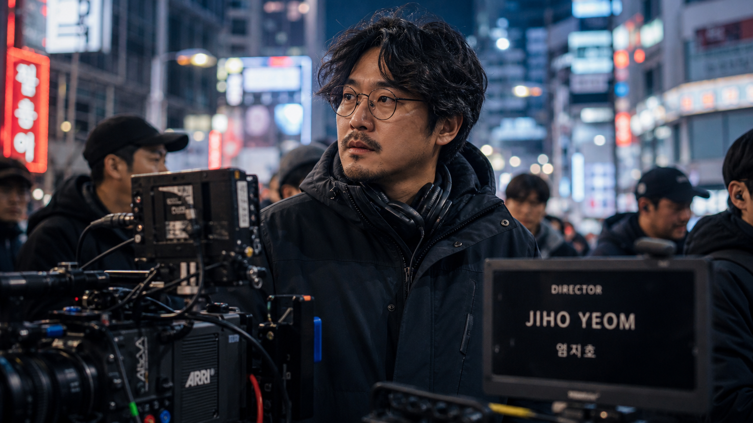 염지호 감독이 시내에서 스릴러 영화 촬영 중인 장면