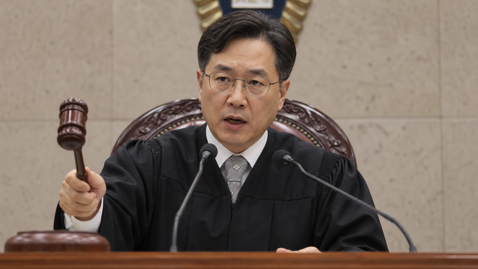 법정에서 판결을 내리는 한국 판사의 모습
