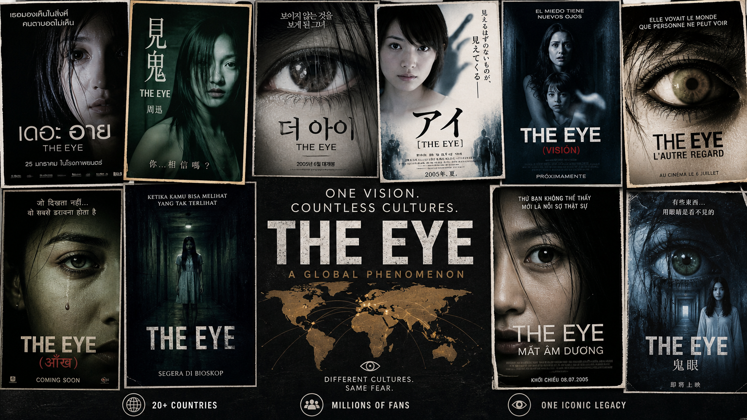 다양한 문화에서 Eye 시리즈의 세계적인 영향을 보여주는 국제 영화 포스터 모음