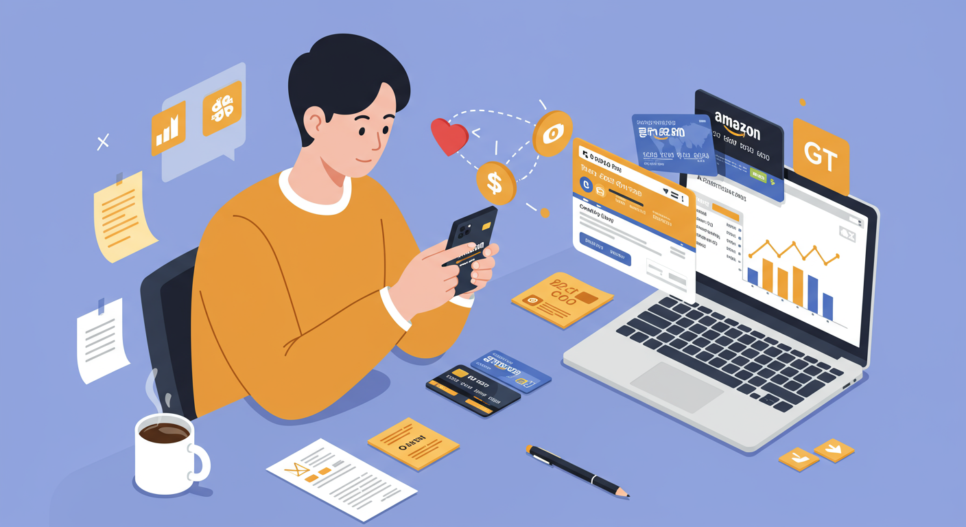 특정 신용 카드를 활용해 프로모션 기간 동안 무료로 아마존 기프트카드를 충전하려는 한국 사용자