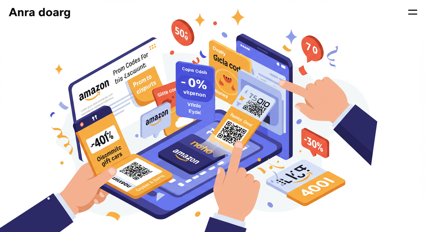 프로모션 코드와 쿠폰을 적용하여 최대 할인을 받으며 아마존 기프트 카드를 재충전하는 생동감 넘치는 장면