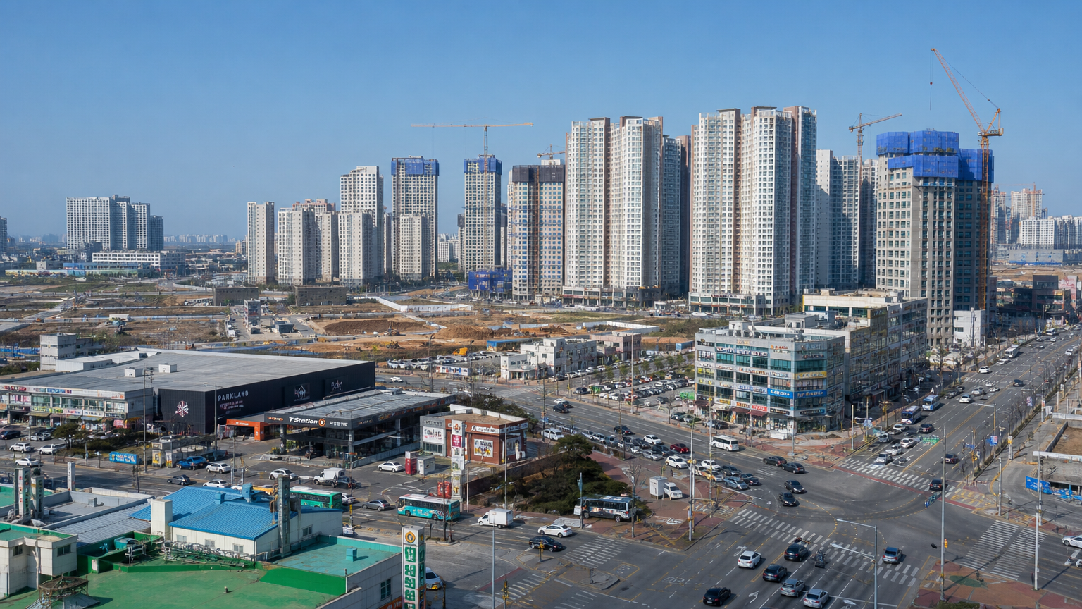평택의 현대적인 도시 경관과 새로운 고층 건물들