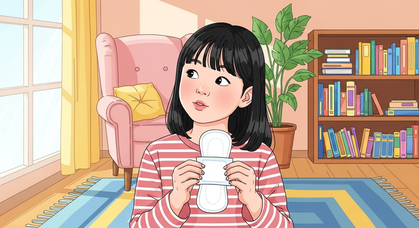 편안한 방에서 위생용품을 들고 있는 젊은 여학생의 모습