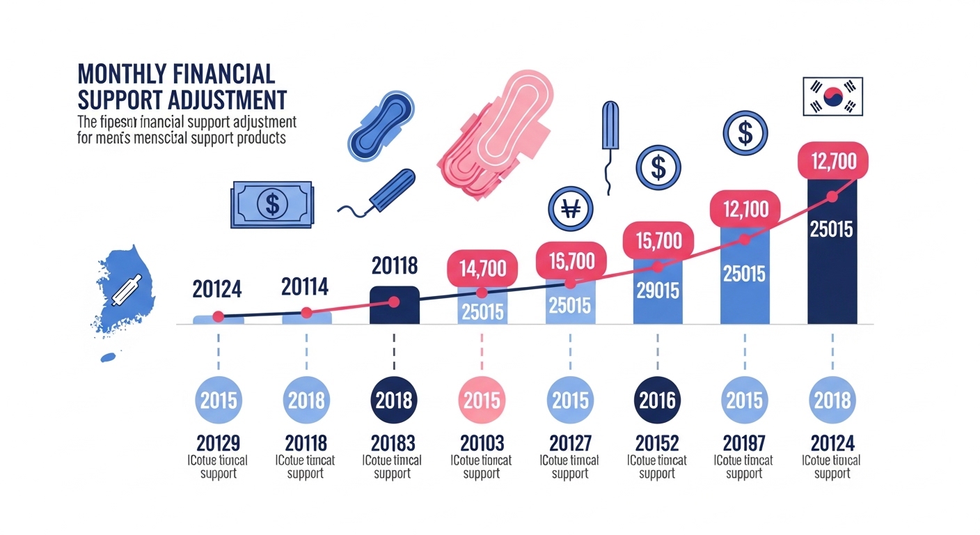 월별 생리용품 금액 조정을 보여주는 인포그래픽