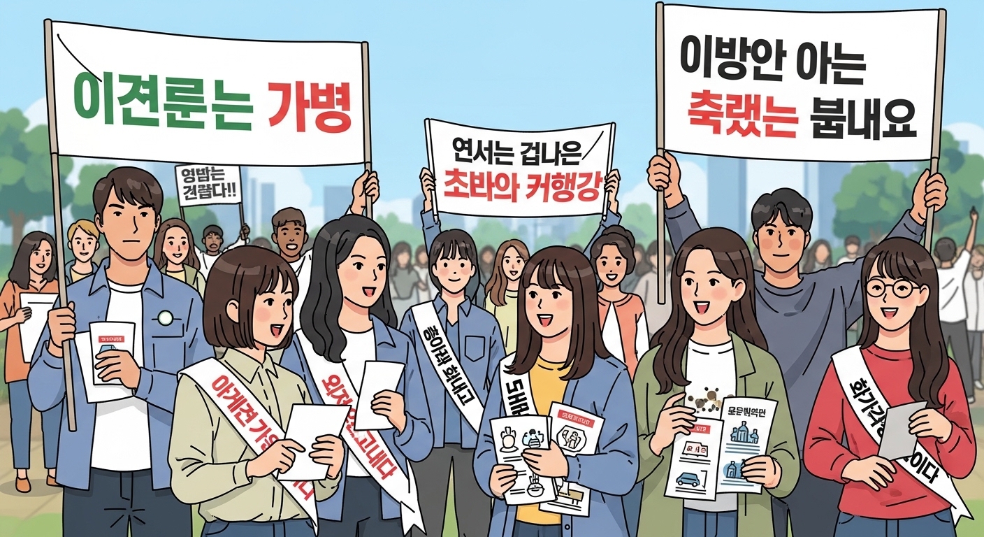 건강 권리를 위해 목소리를 높이는 청소년들의 집회나 이벤트 현장