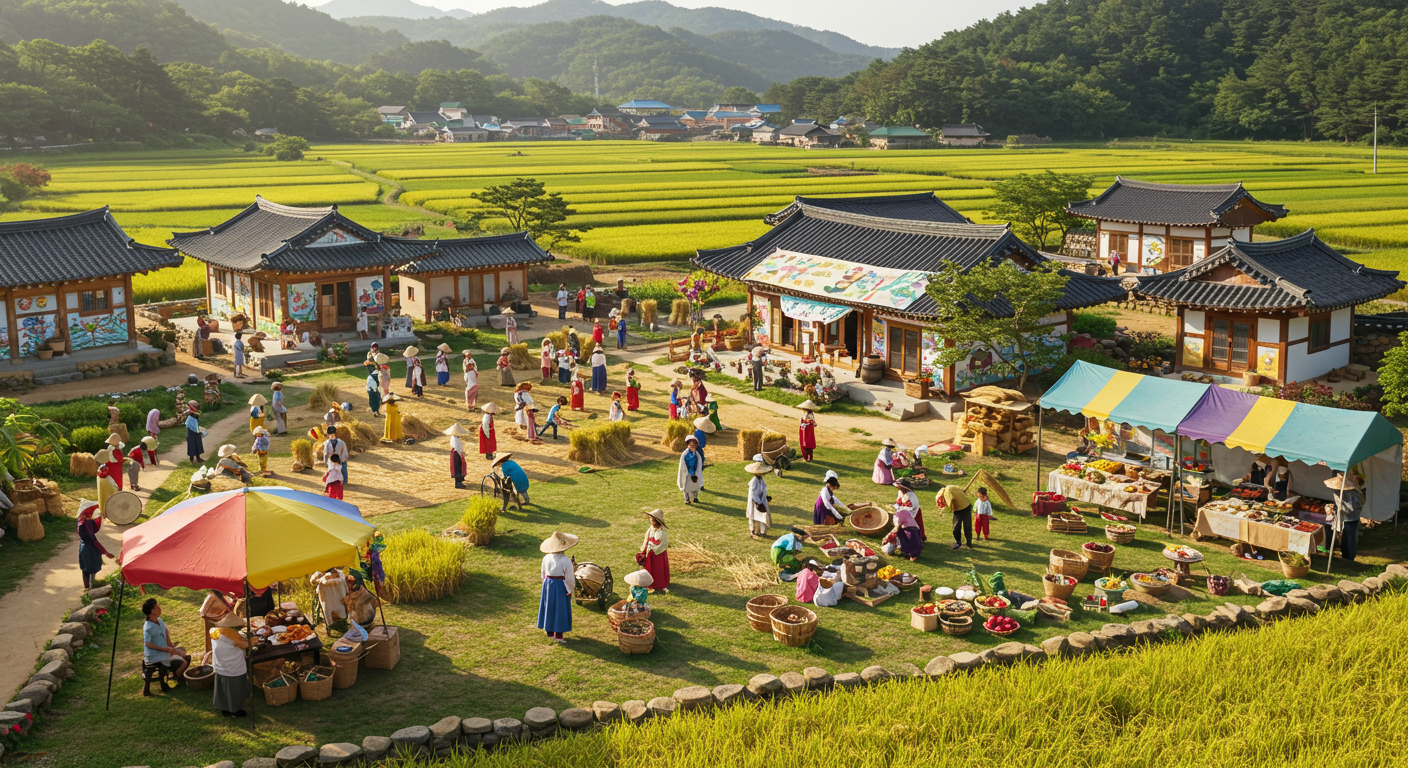 경제 활성화를 위해 모임을 갖는 시골 마을의 풍경