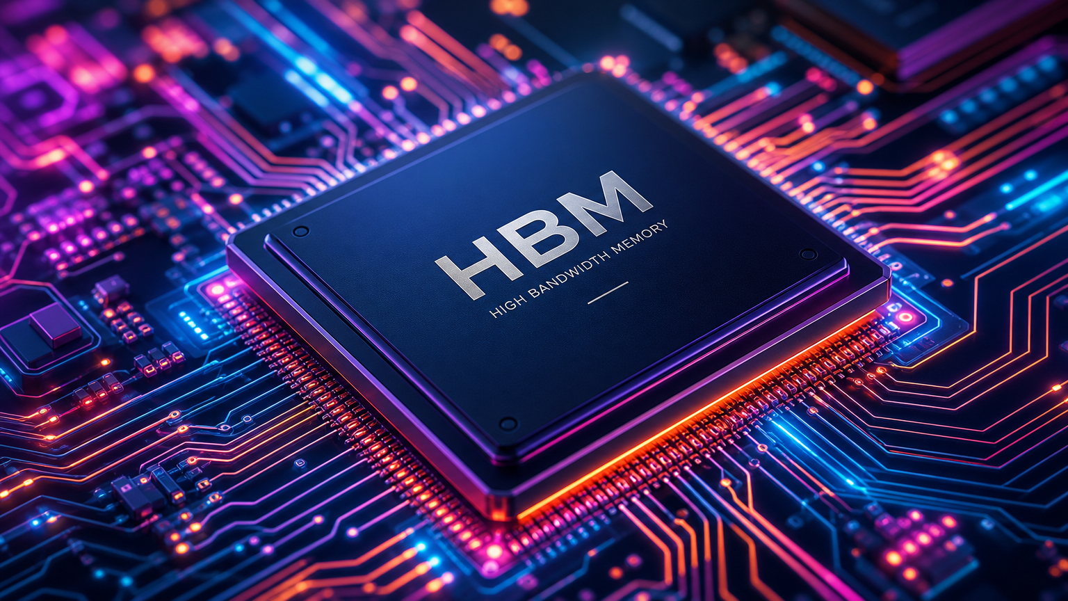 'HBM'이 적힌 고성능 메모리 칩의 클로즈업 이미지