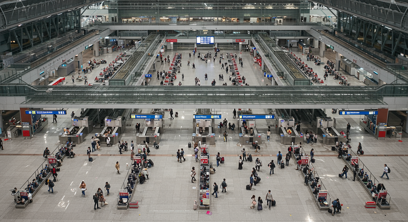 도쿄 하네다 공항의 패스트트랙 전경과 원활한 입국 장면