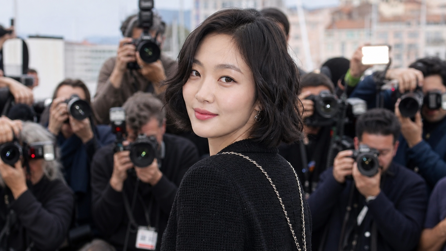 마르세유 샤넬쇼에서 카메라 세례를 받는 보브컷의 김고은