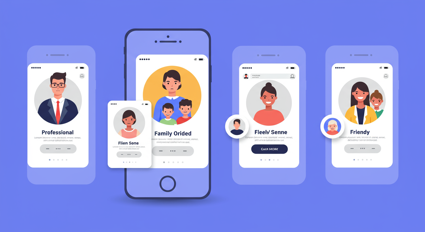 하나의 스마트폰 화면에 다양한 페르소나를 표현한 프로필들