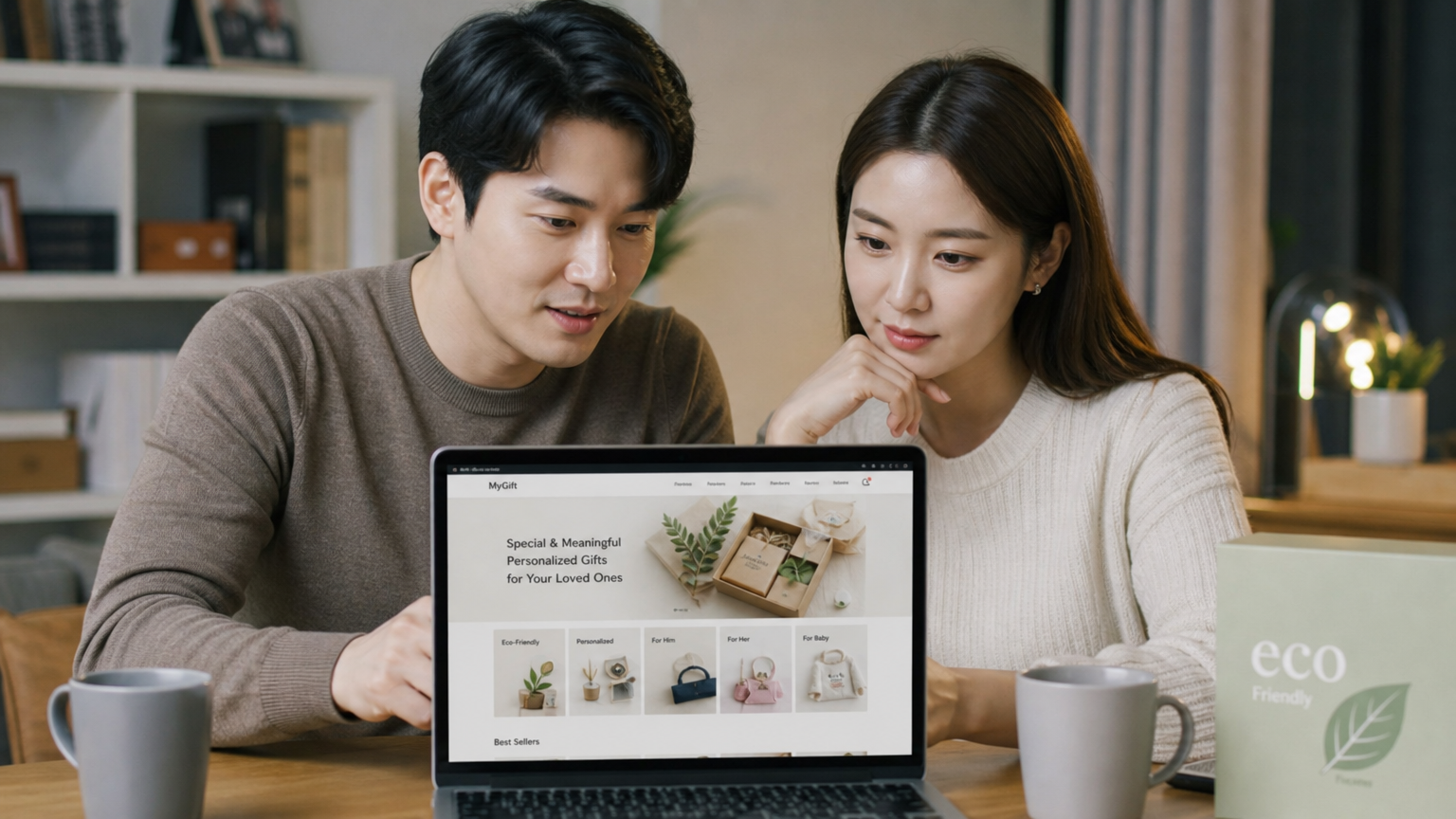 맞춤형 및 친환경 선물을 온라인 플랫폼에서 찾고 있는 성인들의 모습