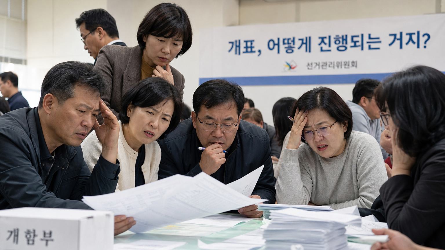 복잡한 표 집계 과정을 이해하려고 애쓰는 한국 시민들