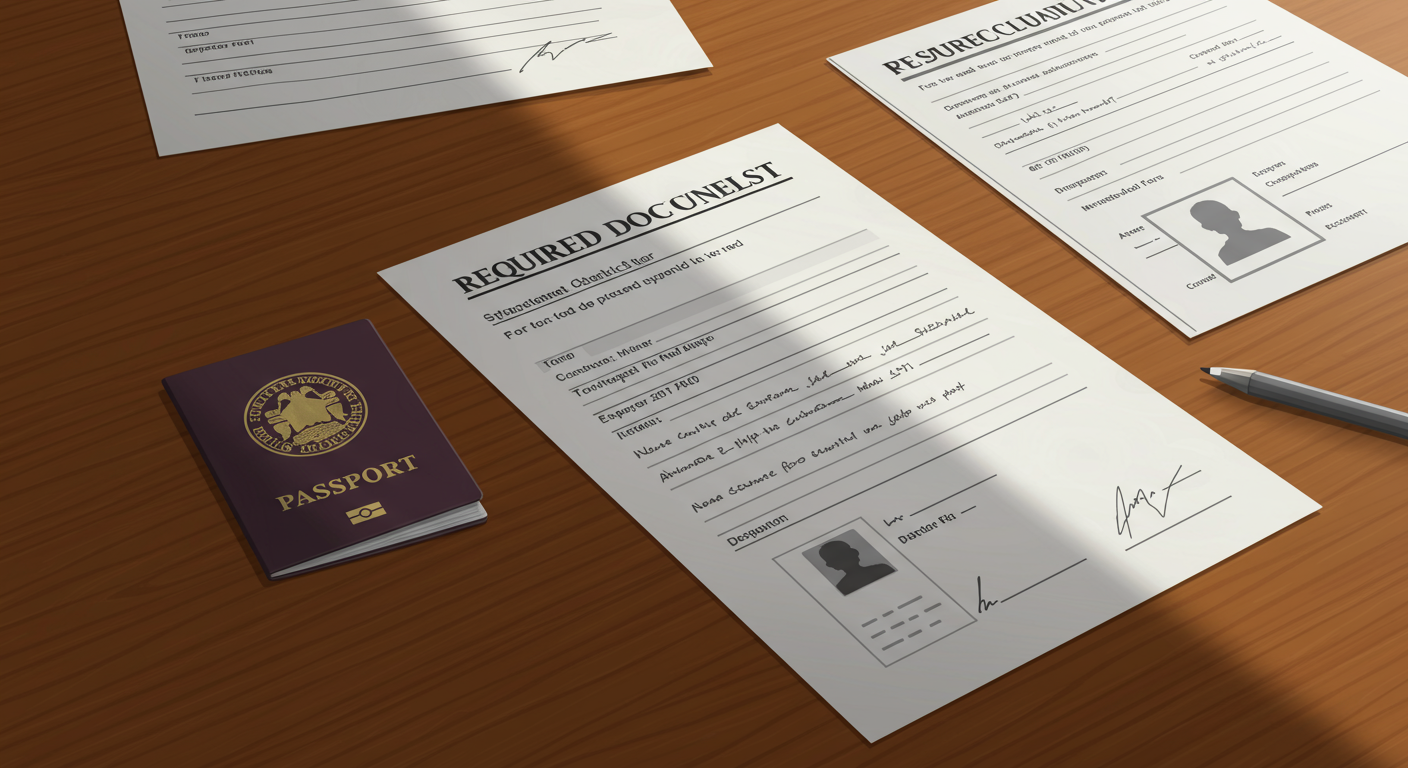 테이블 위에 놓인 필수 서류 체크리스트와 임대차 계약서