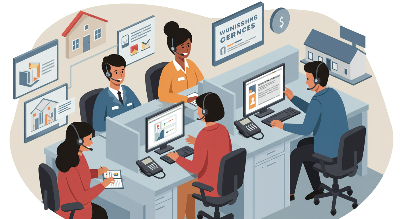 고객 서비스 센터에서 친절하게 상담해주는 직원들