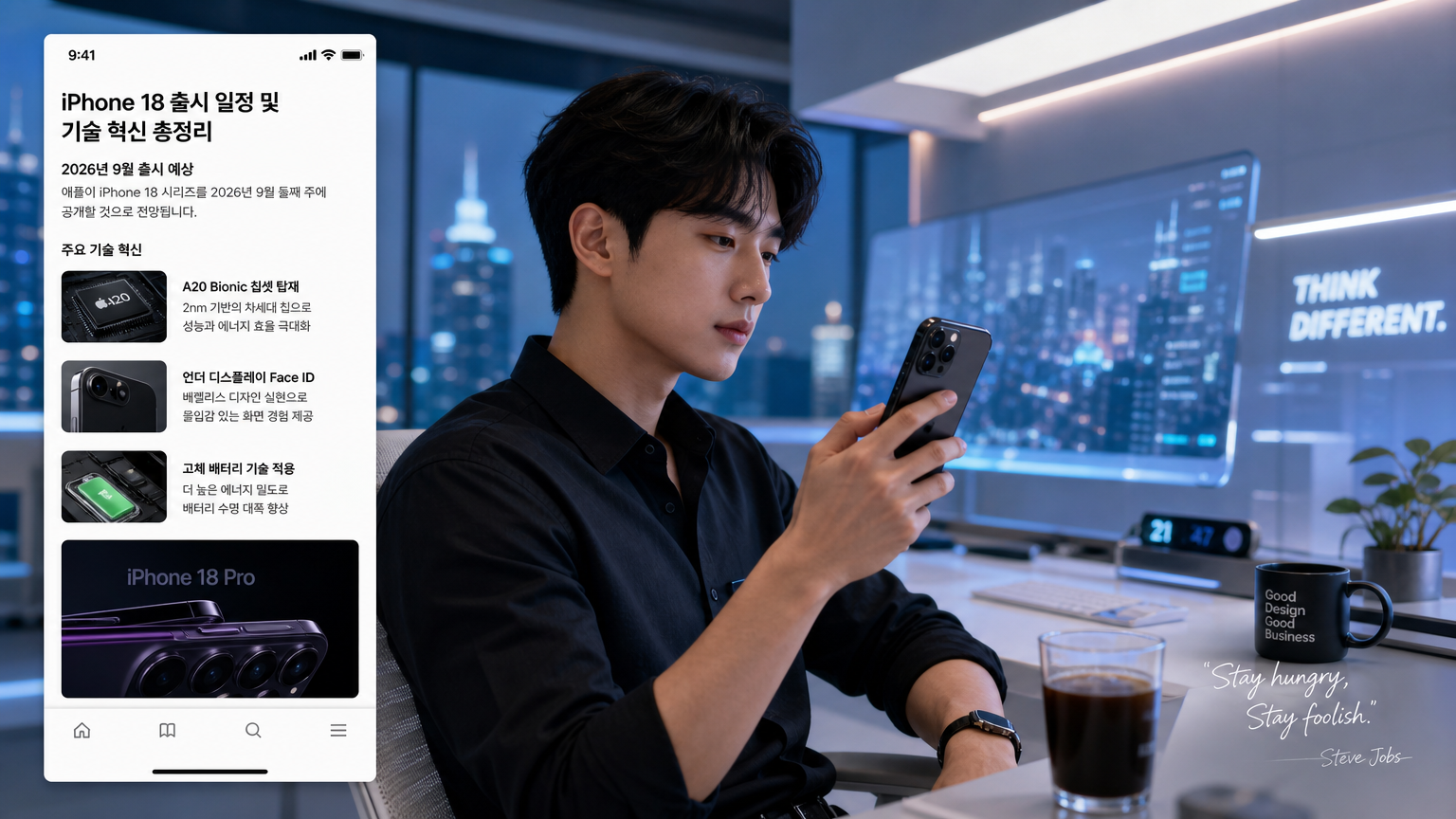 새로운 출시 일정과 기술 혁신에 대해 읽고 있는 직장인