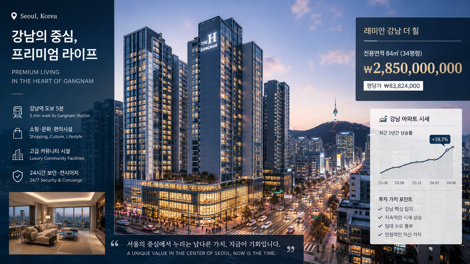 서울 고층 아파트와 부동산 광고가 보이는 도시 풍경