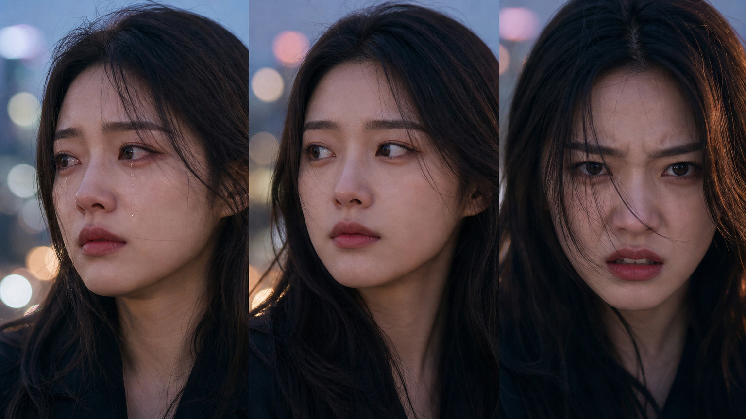 다양한 감정을 느끼는 여자의 얼굴 클로즈업