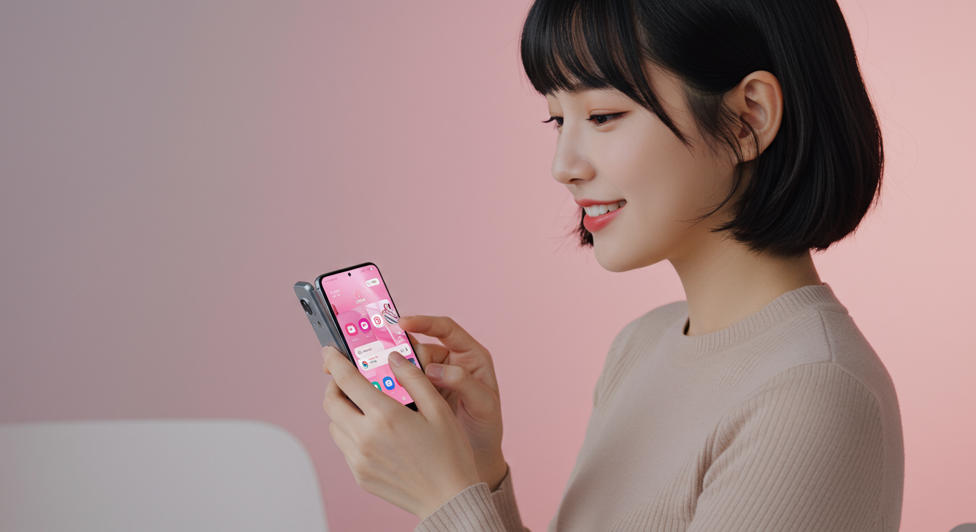 삼성 갤럭시 스마트폰에서 새롭게 도입된 제미나이 UI를 사용하는 현대적인 사용자