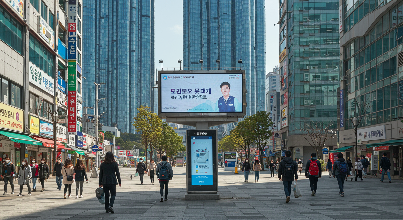 부산 도심 속 다양한 사람들이 모여 있는 장면,