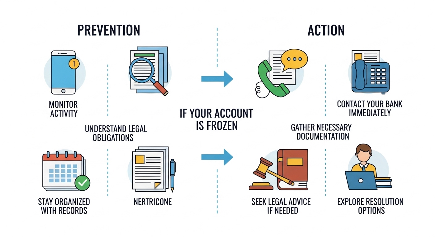 동결된 계좌를 해결하기 위한 절차를 인포그래픽으로 표현한 이미지