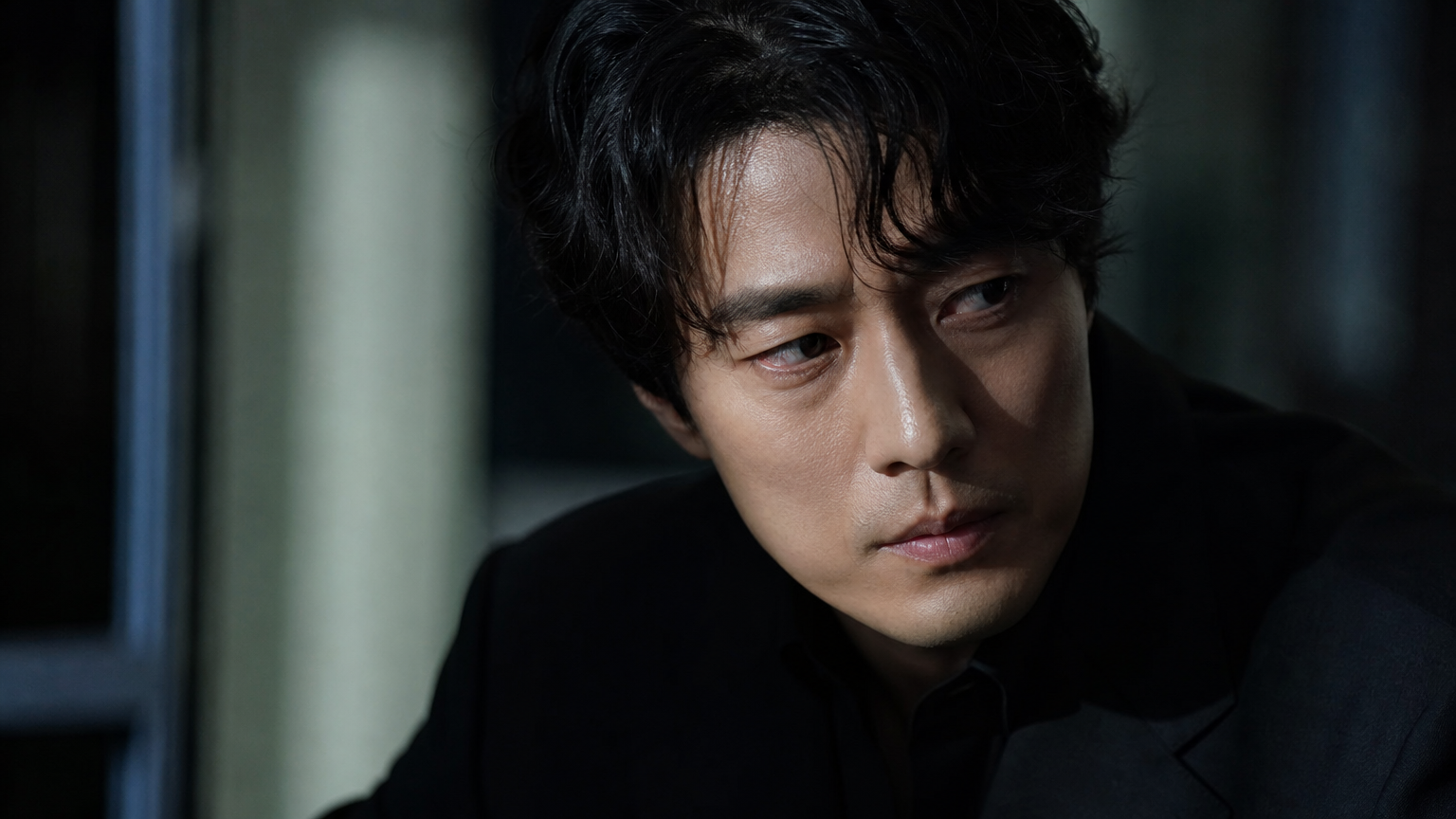 복잡한 감정을 반영하는 한국 배우의 깊이 있는 모습