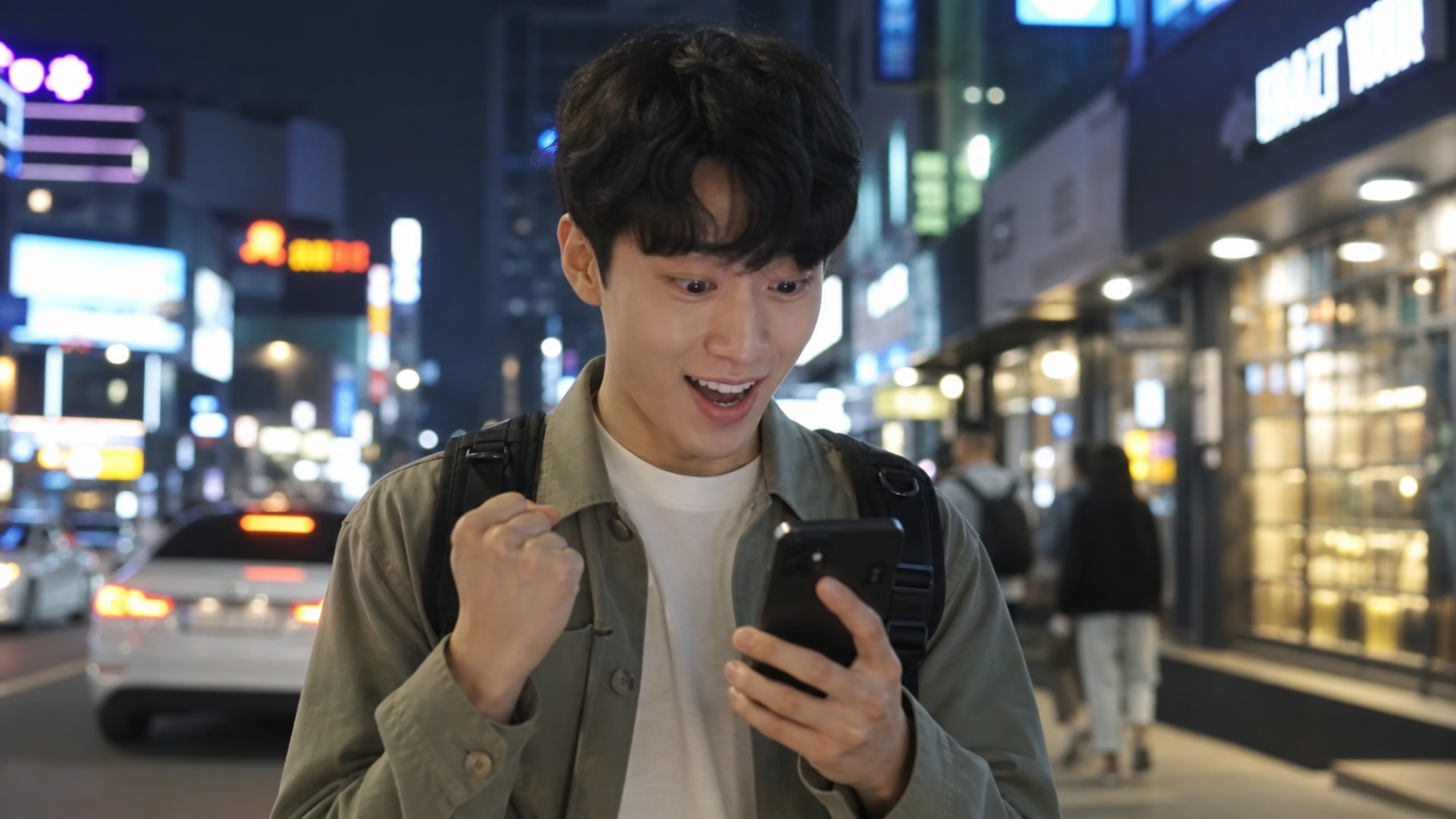 스마트폰으로 항공권을 보며 여행 결정을 내리는 젊은 남성의 모습