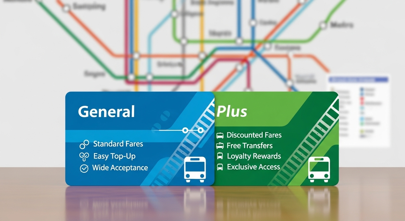 일반형과 플러스형 교통카드가 테이블 위에 놓여 있는 모습