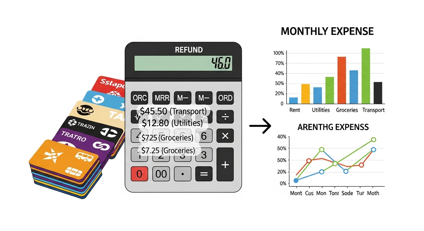 교통비 사용 예시와 함께 환급 금액을 보여주는 계산기와 그래프