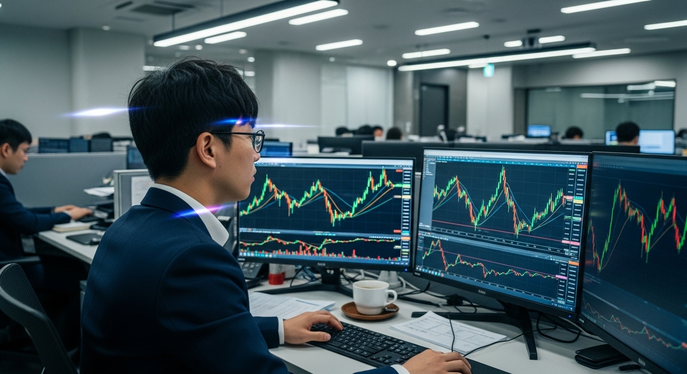 환율 그래프 분석 중인 직장인