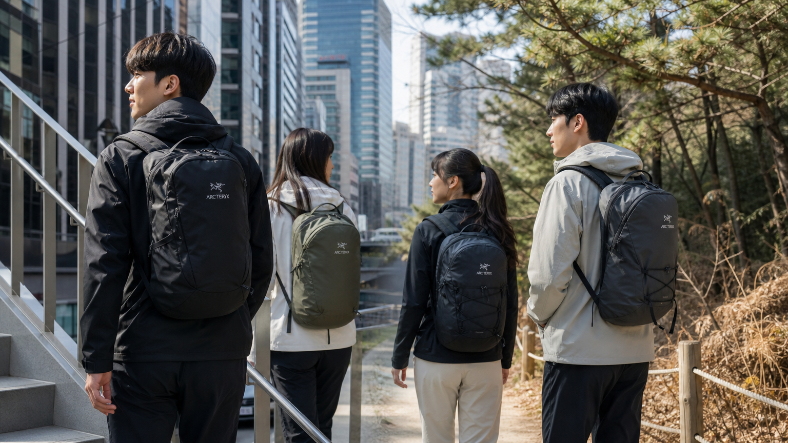 도심과 자연 속을 자유롭게 넘나들며 다용도로 활용되는 아크테릭스 데이팩과 함께하는 젊은이들