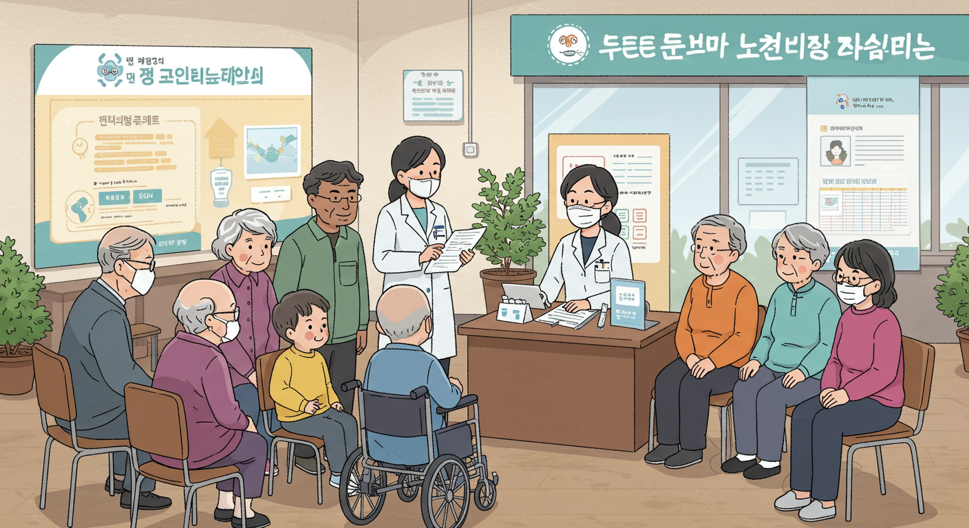 다양한 연령층과 만성질환자들이 독감 백신 무료 접종 자격에 대해 알아보는 모습