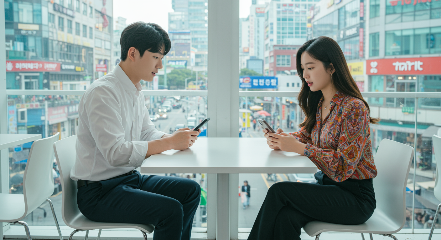 카페에서 정부 혜택 뉴스를 확인하는 젊은 직장인들