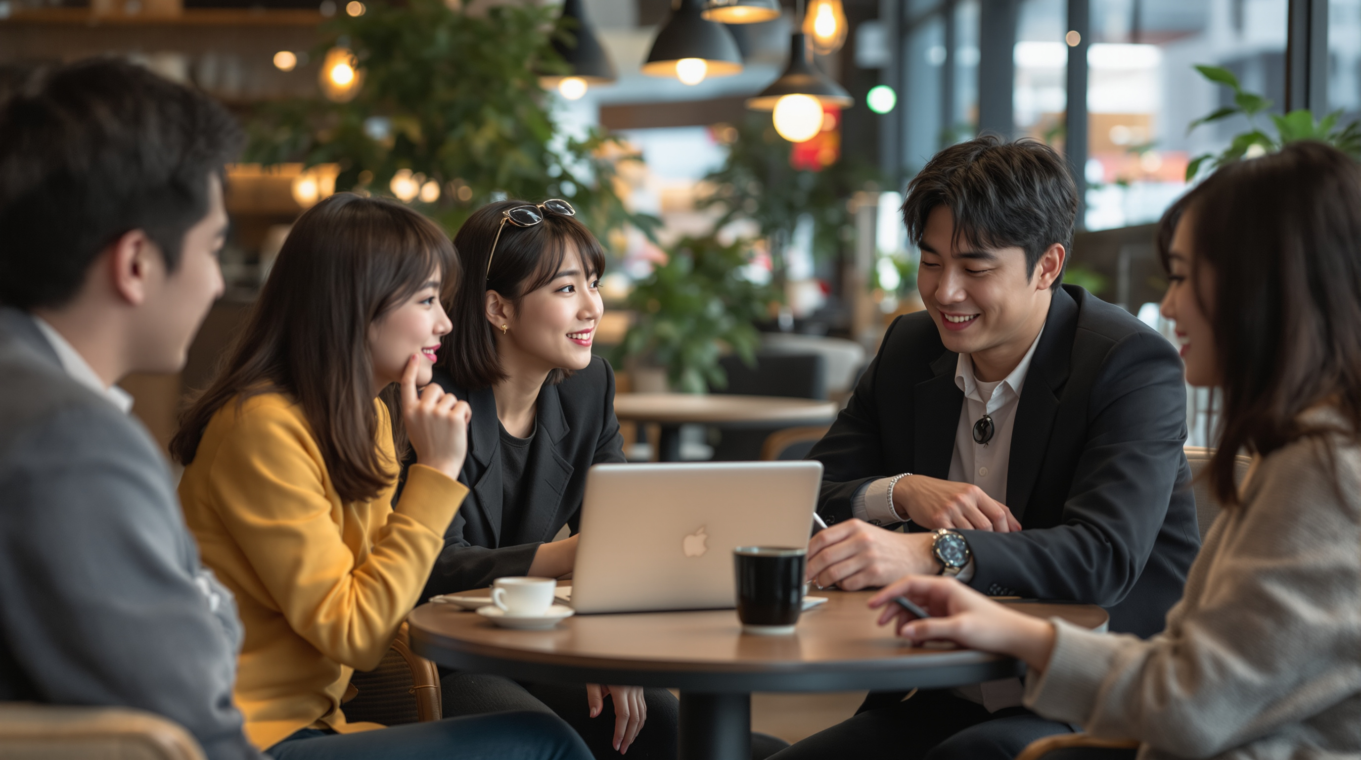 커피숍에서 젊은 사람들이 마이클 잭슨의 영향을 토론하는 장면