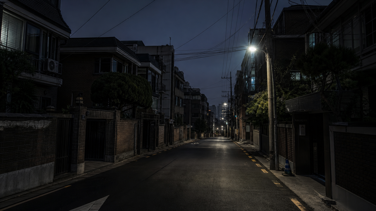 조용한 송파구 주택가의 새벽 거리 풍경