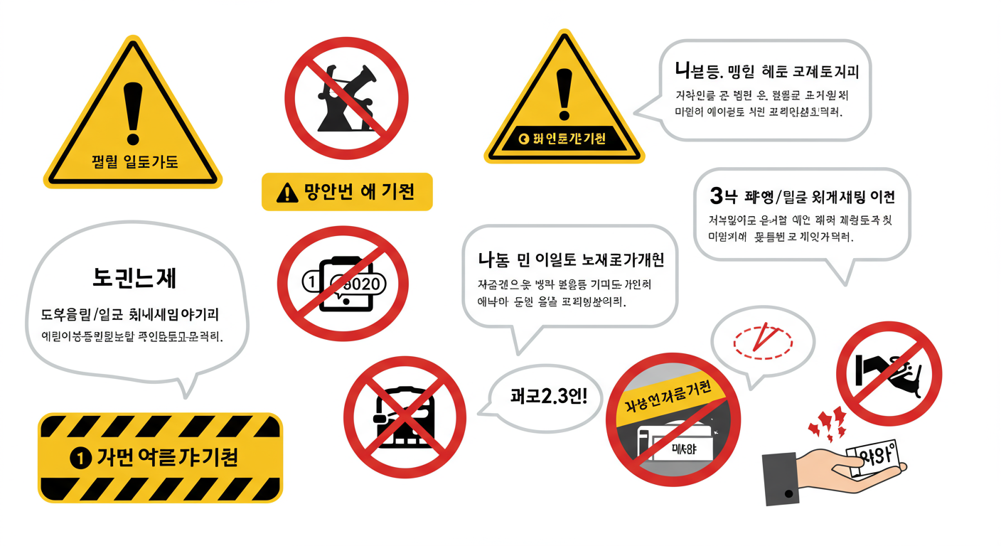 주요 제한 사항과 관련된 경고 표지 및 텍스트 버블