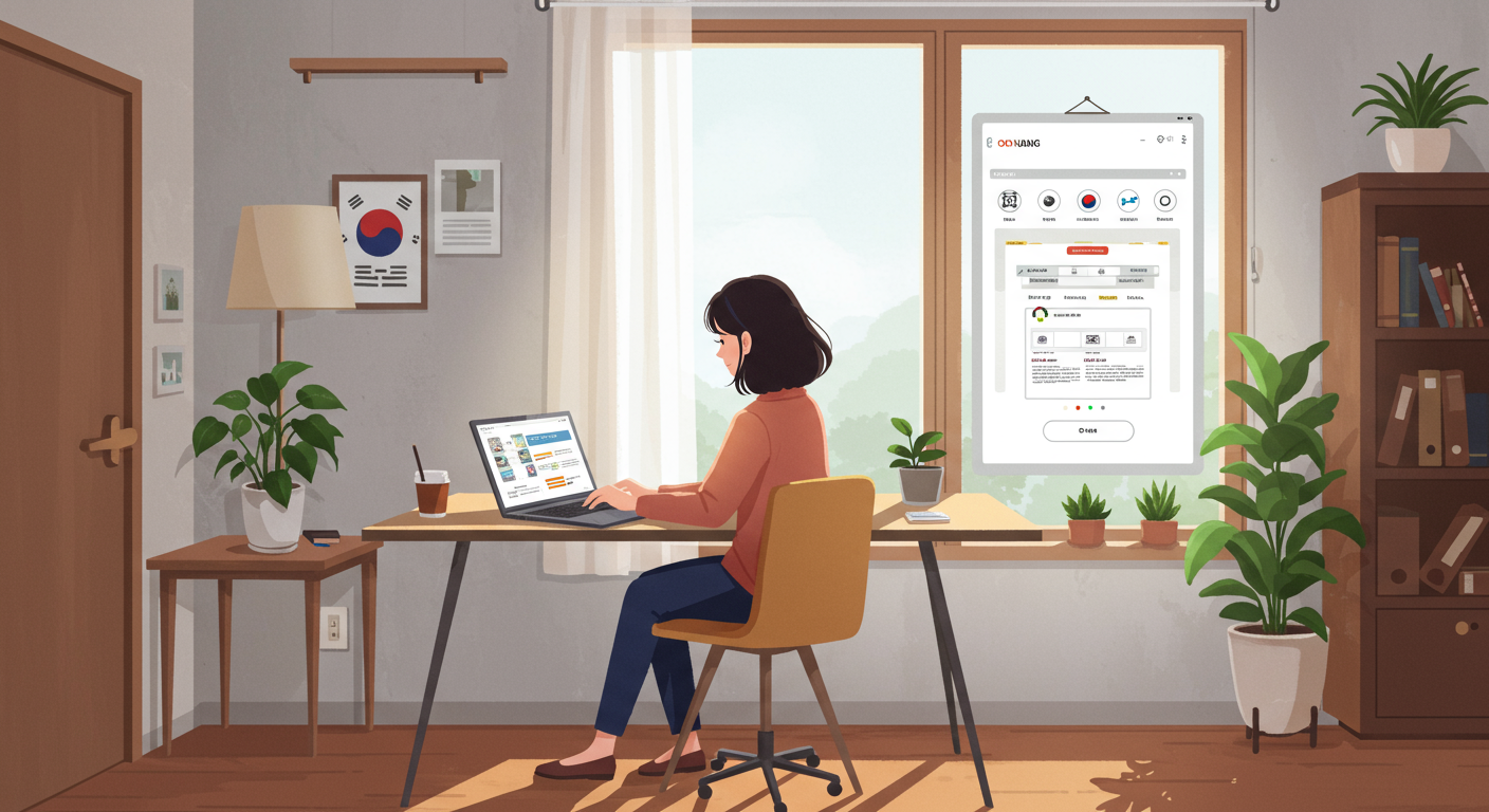 한국의 직장인이 노트북으로 정부 서비스를 이용하는 모습