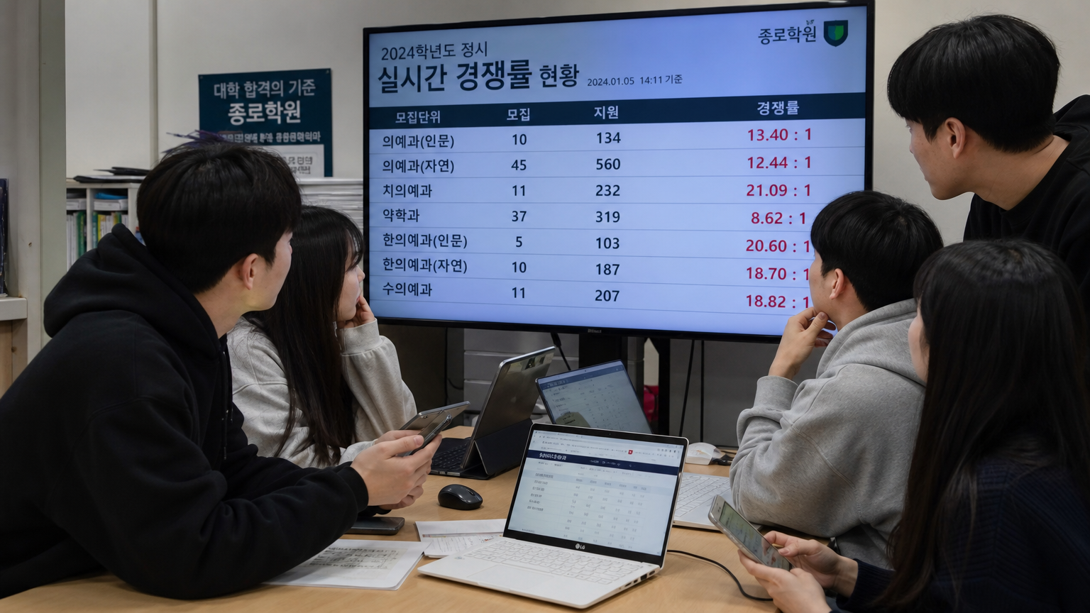 대학 입학 경쟁률을 실시간으로 확인하는 한국 학생들