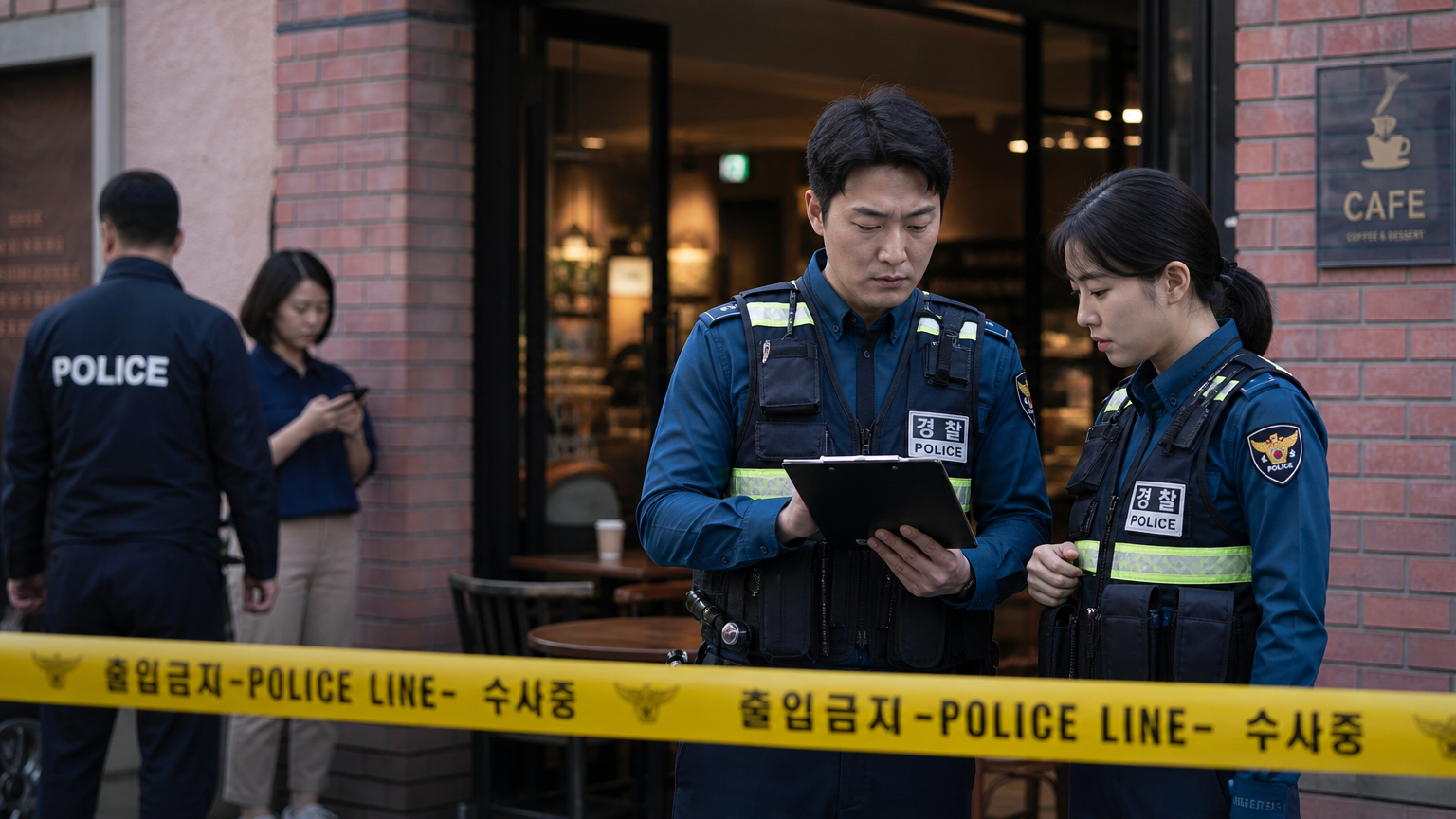 경찰들이 사건 현장에서 조사 중인 모습