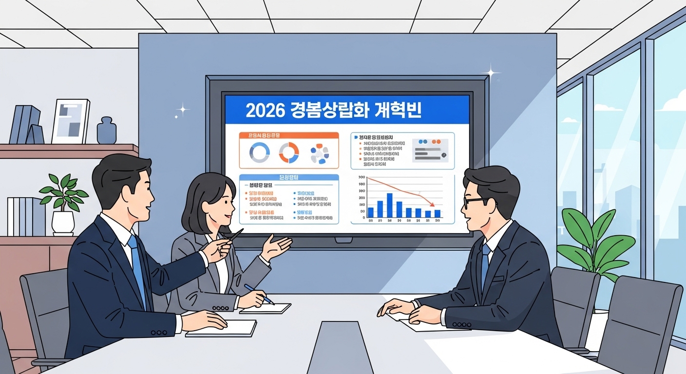 현대적인 회의실에서 2026년 실업급여 제도 변경 사항을 논의하는 한국인 직장인들