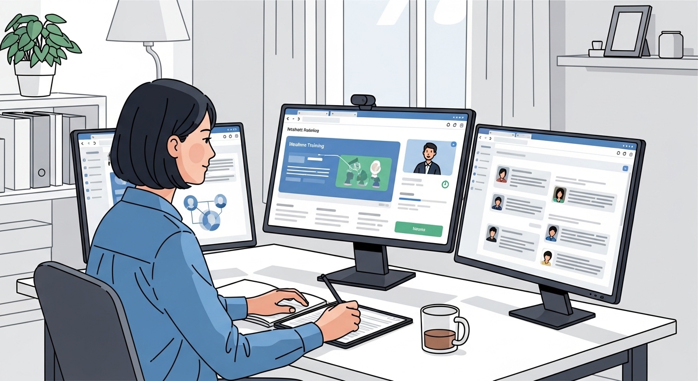 집에서 온라인 취업특강을 수강 중인 젊은 한국 직장인의 모습