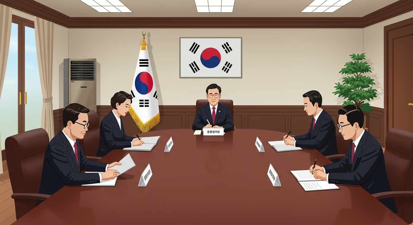 정부 회의실에서 소비쿠폰 예산안을 논의하는 공무원들