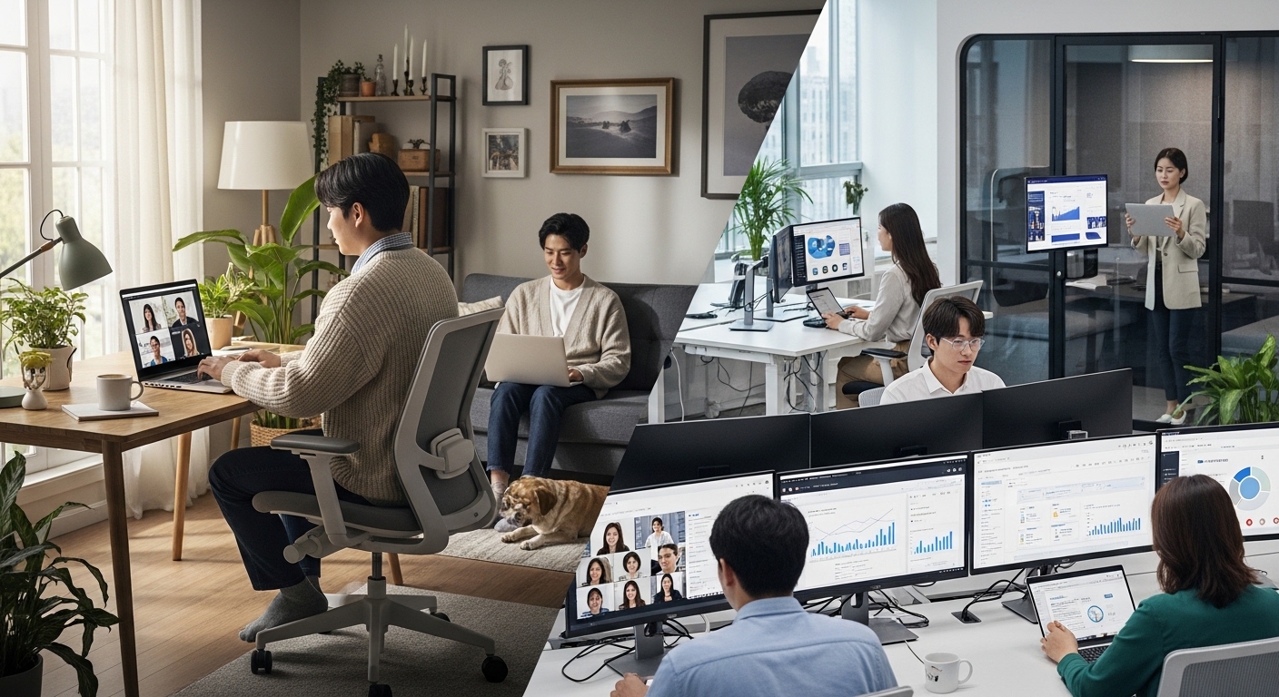 재택 및 하이브리드 근무 환경에서 일하는 한국 전문가들