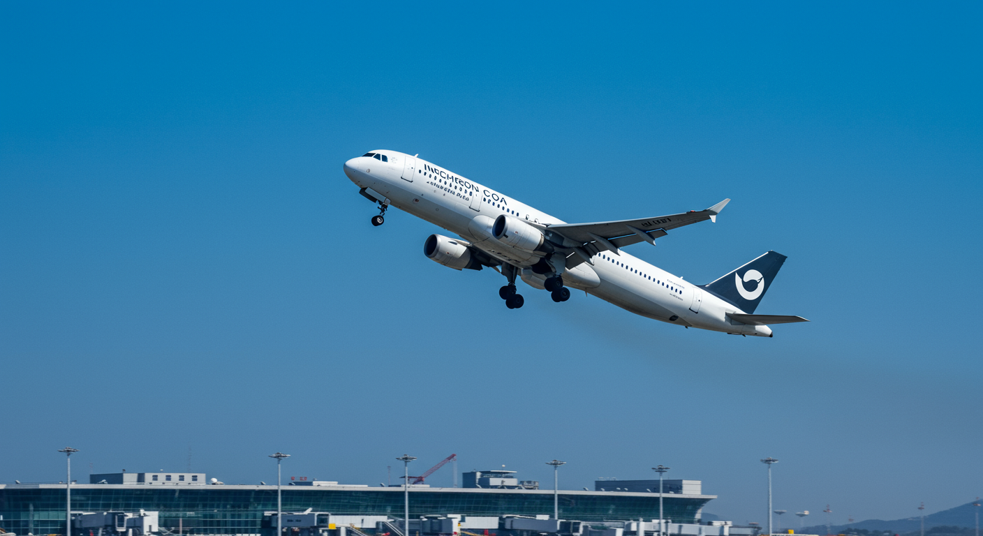 인천공항에서 이륙하는 현대적인 항공기 모습