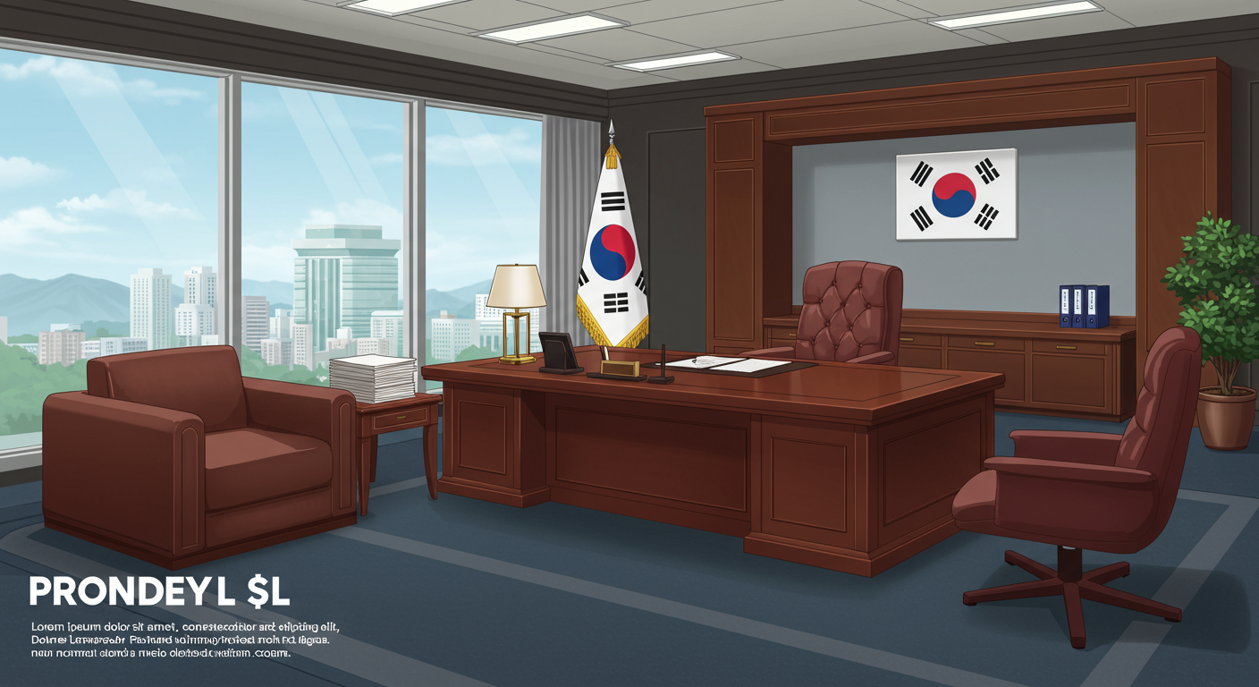 중요한 서류와 태극기가 있는 대통령 집무실 내부 모습