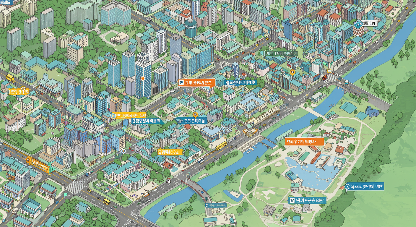 성남시 전경과 대장동 스캔들이 진행 중인 주요 지역