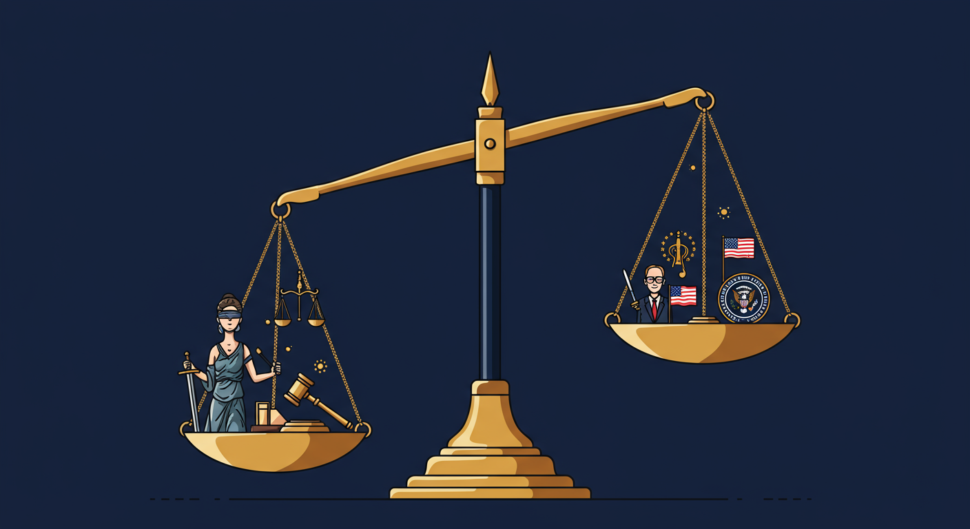 정의의 상징과 대통령 직무가 균형을 이루는 저울 이미지