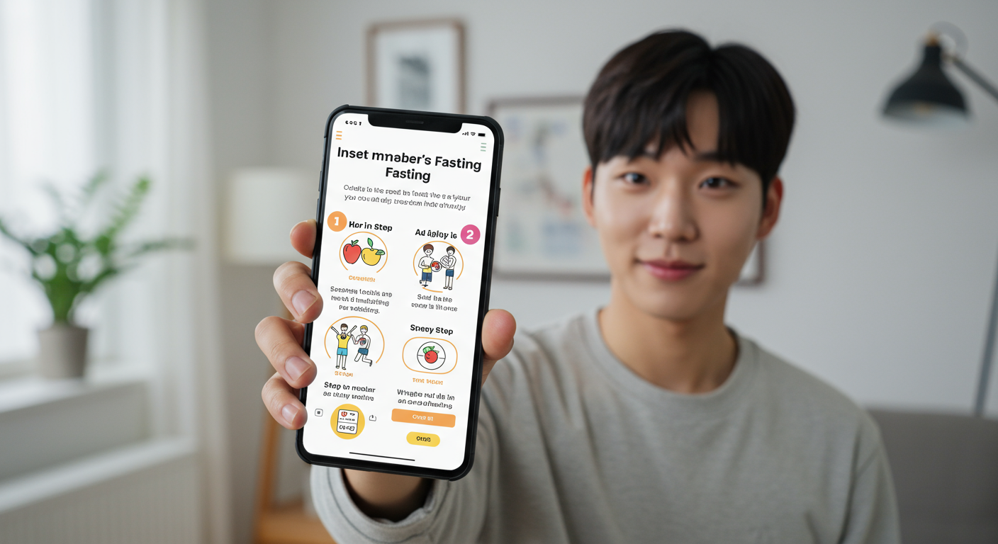 스마트폰 화면에 표시된 초보자를 위한 단계별 간헐적 단식 안내서