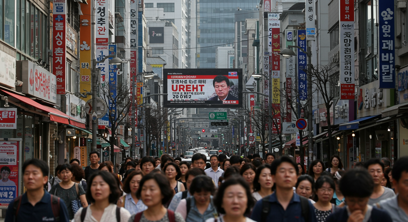 서울 도심에서 시민들이 뉴스 화면을 보며 북한 핵 위협에 대해 걱정하는 모습