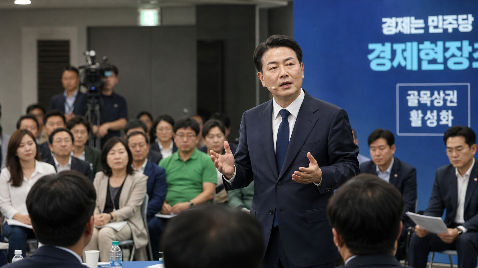 현대적인 시청 회의에서 경제 계획을 논의하는 정치인의 모습